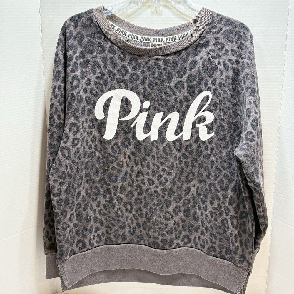 Victoria's Secret Pink Leopard Legging Crew Pullover Infinity Gray Logo Small